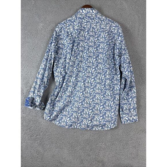 Paul Fredrick Shirt Men Large 16.5 x 36 Geometric Button Long Sleeve Flip Cuff - Picture 9 of 9